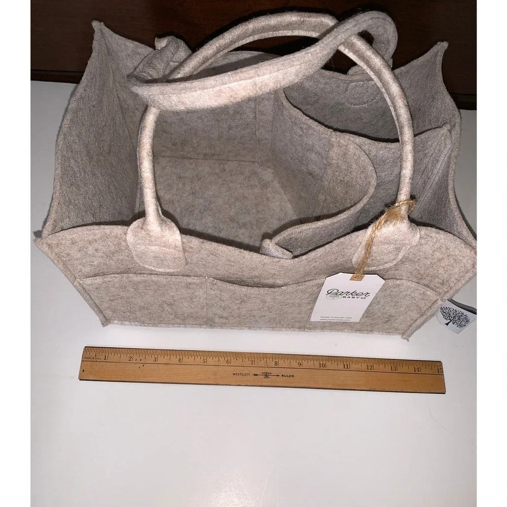 NWT Parker Baby Co Felt Diaper Caddy Oatmeal Heather Gray Nursery Organizer